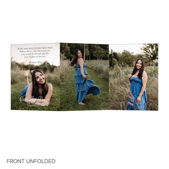 tri-fold graduation announcement with photo placeholders
