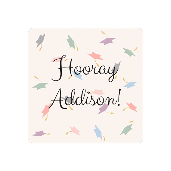 graduation sticker with colorful caps and customizable text area