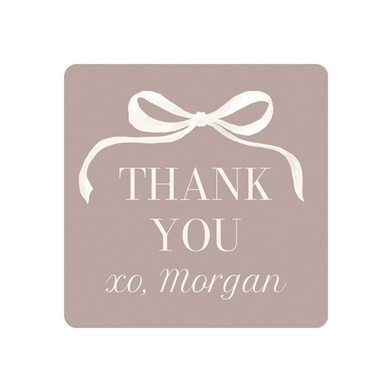 square sticker with thank you message and bow design