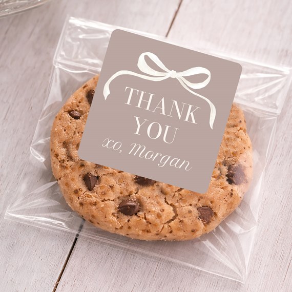 sticker with thank you message and bow