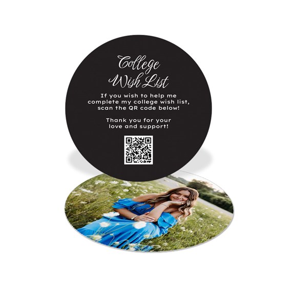 oval insert card with black background and photo area