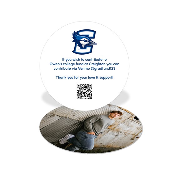 circular card with logo and photo area