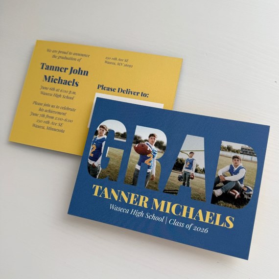 graduation announcement postcard with photo area