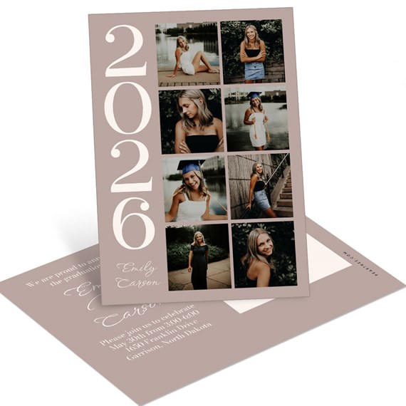 graduation announcement postcard with photo placeholders and text area