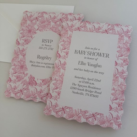 floral baby shower invitations with scalloped edges