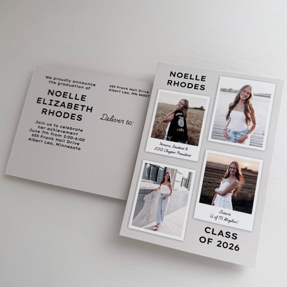 graduation announcement postcard with photo placeholders
