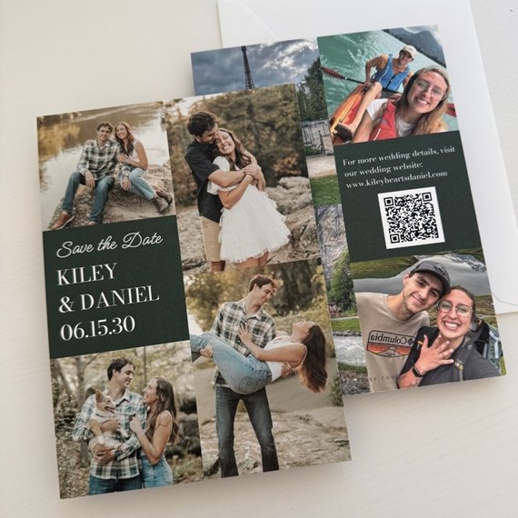 Save the Date card with photo collage and customizable text area