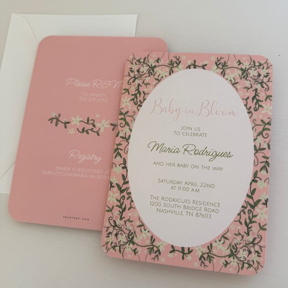 baby shower invitation with floral design and RSVP card