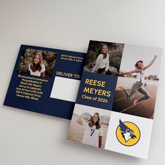 graduation announcement postcard with photo placeholders and text