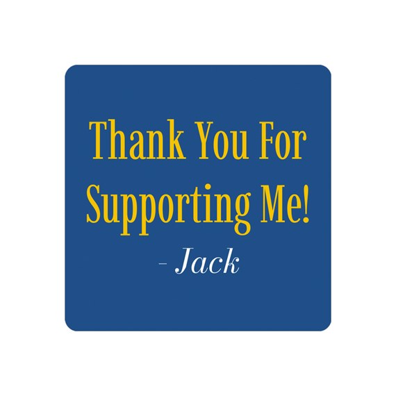 thank you graduation sticker with blue background and yellow text