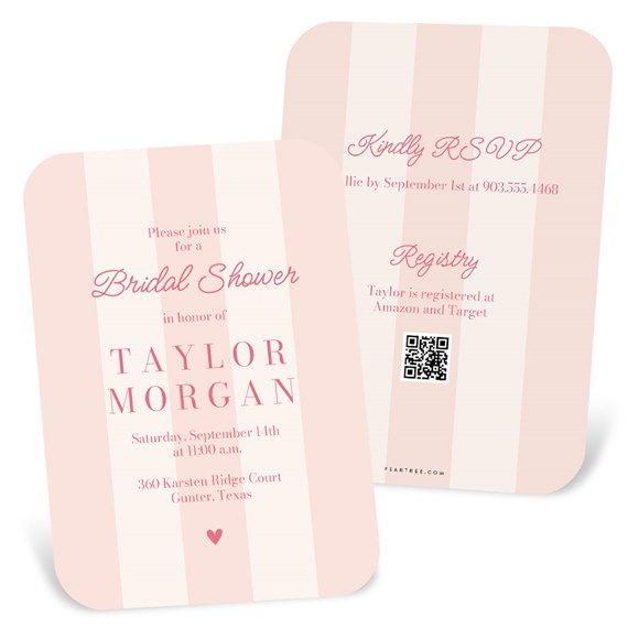 bridal shower invitations with pink stripes and text