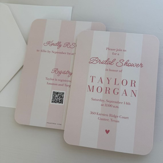 bridal shower invitations with pink and white stripes