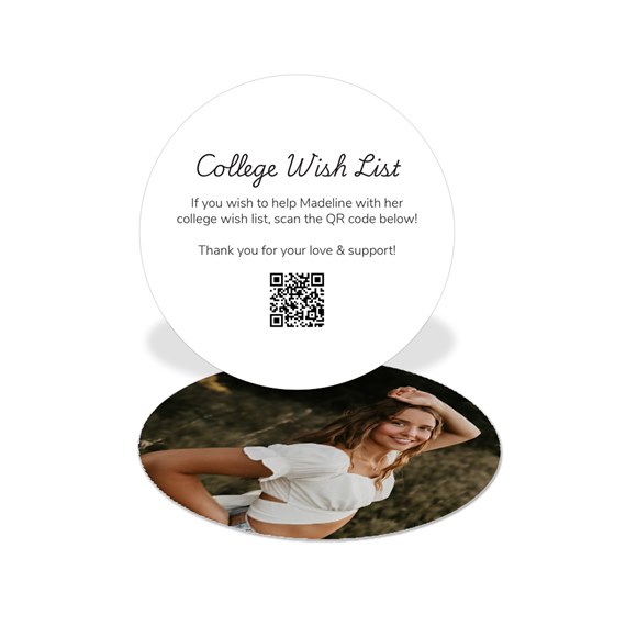 circular insert card with text and photo area