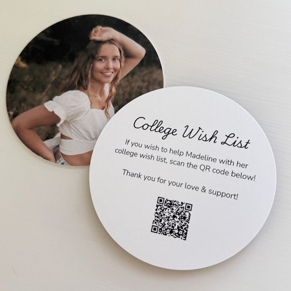 round insert card with photo area and text