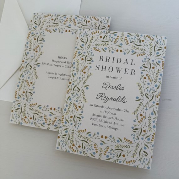 floral bridal shower invitation with decorative border