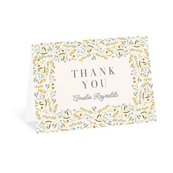 thank you card with floral border and customizable text area