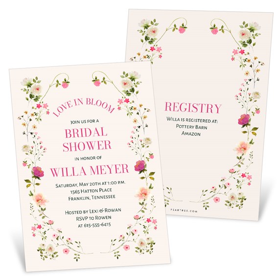 bridal shower invitation with floral design and customizable text area