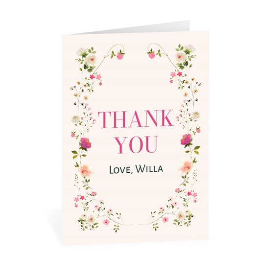 thank you card with floral design and customizable text area