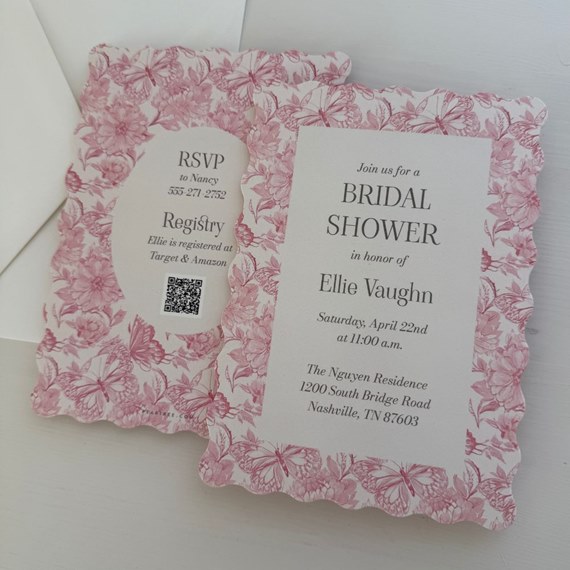 floral bridal shower invitations with scalloped edges