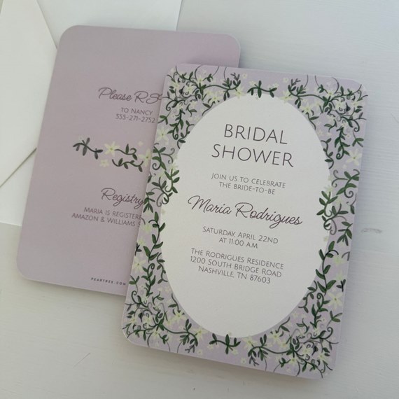 bridal shower invitation with floral border and text area