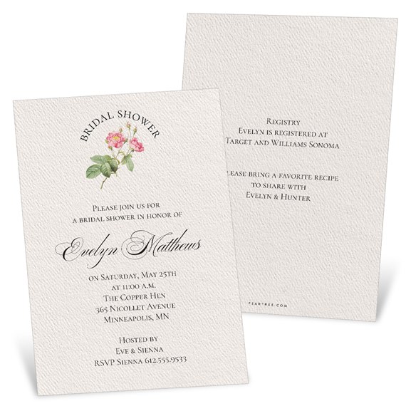 bridal shower invitation with floral design and textured background