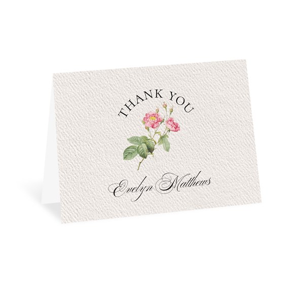 thank you card with vintage rose illustration and customizable text area