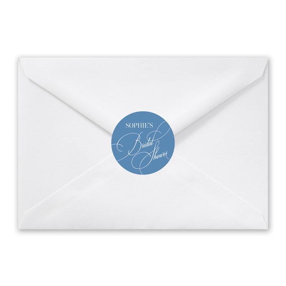 white envelope with blue calligraphy seal