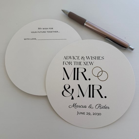 wedding advice card with text and rings