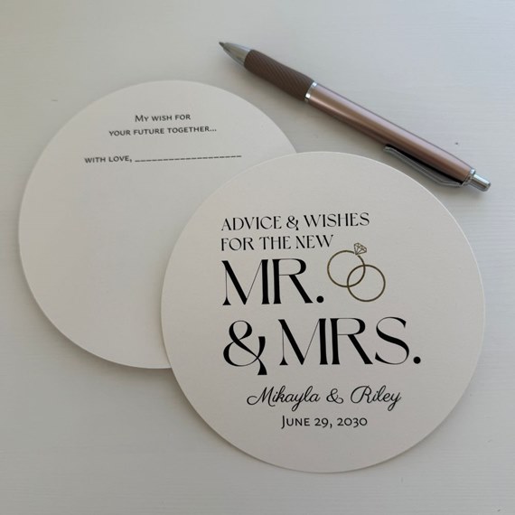 wedding advice card with text and rings graphic