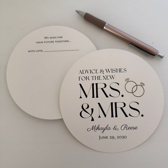 wedding advice card with text and rings graphic