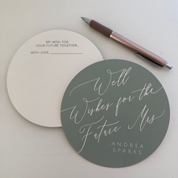 circular wedding advice card with elegant text and blank writing area