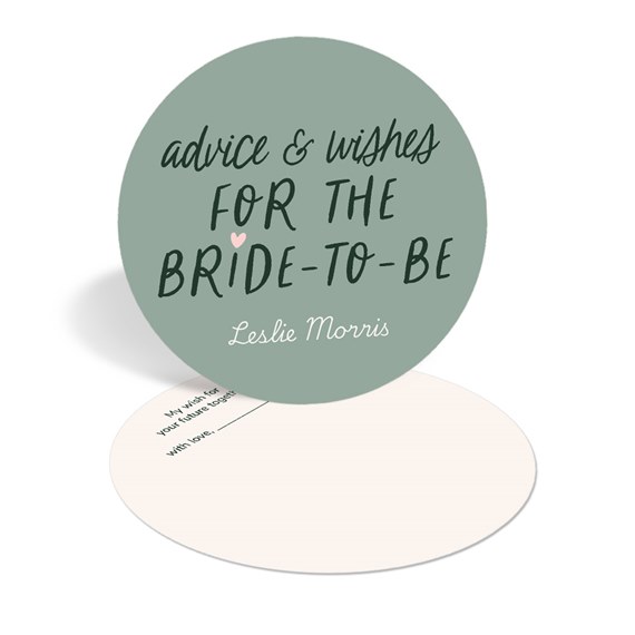 round advice card for the bride-to-be with writing space