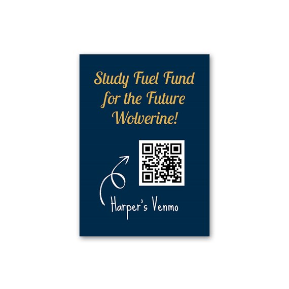 navy blue graduation magnet with QR code and text