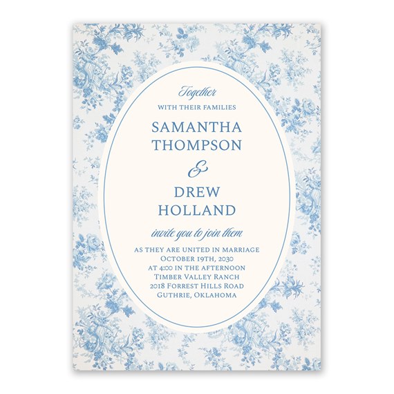 vintage floral wedding invitation with oval text area