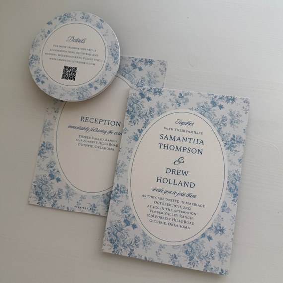 vintage floral wedding invitations with details card