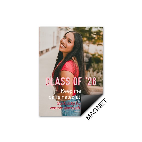 graduation magnet with photo area and customizable text
