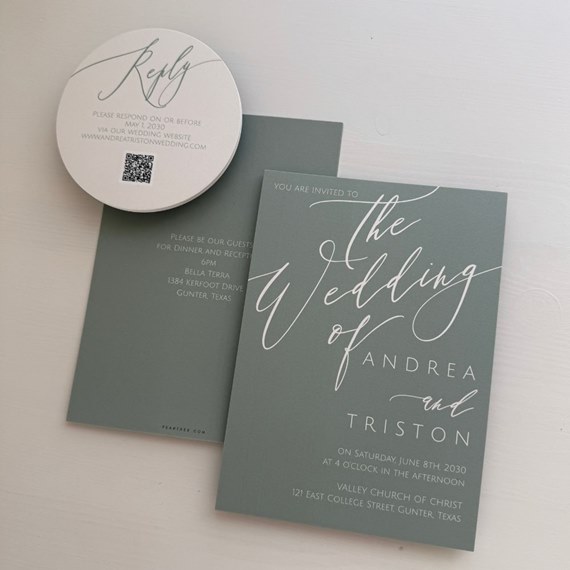 wedding invitation with RSVP card, photo area