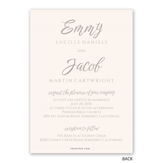 wedding invitation design with script font and event details