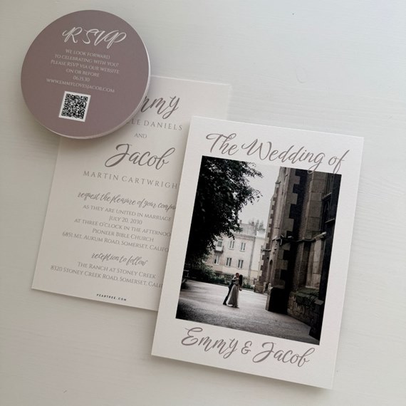 wedding invitation with photo area and RSVP card