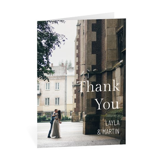 thank you card with photo area and names