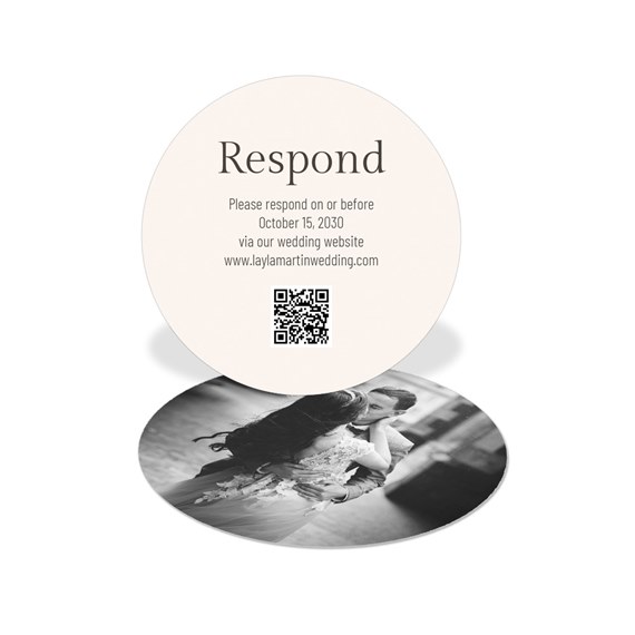 round wedding response card with photo placeholder