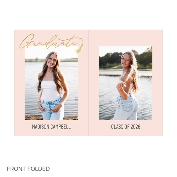 Graduation party invitation with photo placeholders and gold text