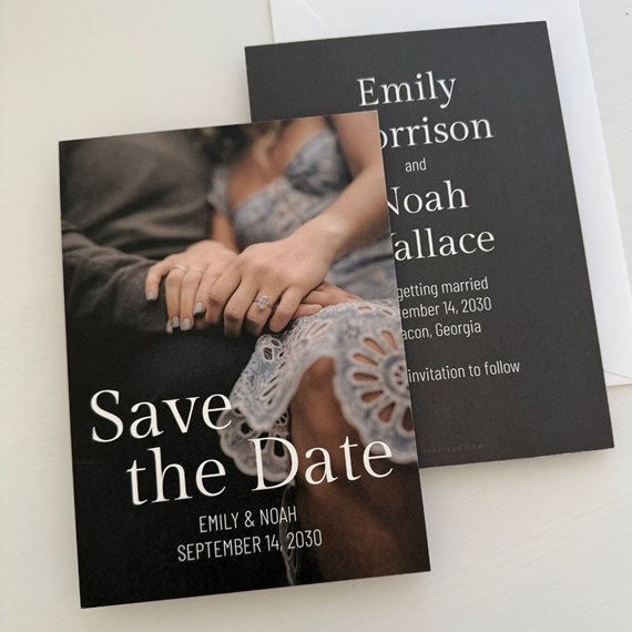 save the date card with photo placeholder and text