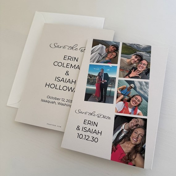 save-the-date card with photo placeholders and printed text