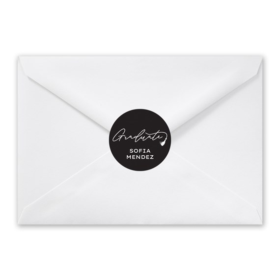 white envelope with black seal and customizable text area