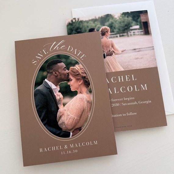 oval frame save the date card with photo area