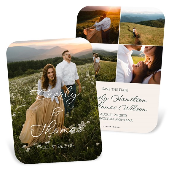 two save-the-date cards with photos and text