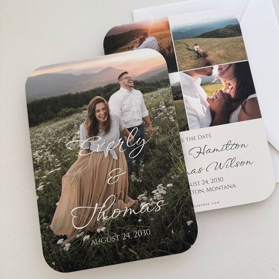 save the date card with photo area and text