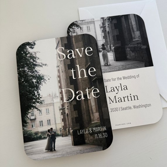 Save the Date card with photo area and text