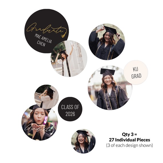graduation confetti collection with text and photo placeholders